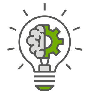 Glühbirne mit Gehirn und Zahnrad von SYNAXUS