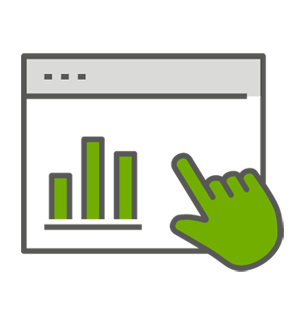 Grüne Hand zeigt auf Balkendiagramm in einem Fenster von SYNAXUS 2