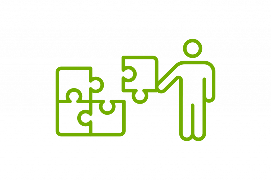 Mann der das letzte Puzzle Teil hinzufügt ICON von SYNAXUS