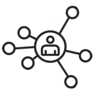 ICON Symbol Vernetzung mit Avatar in der Mitte und 6 ausgehende Verbindungen von SYNAXUS 2