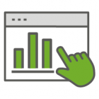 Grüne Hand zeigt auf Balkendiagramm in einem Fenster von SYNAXUS 4 ICON